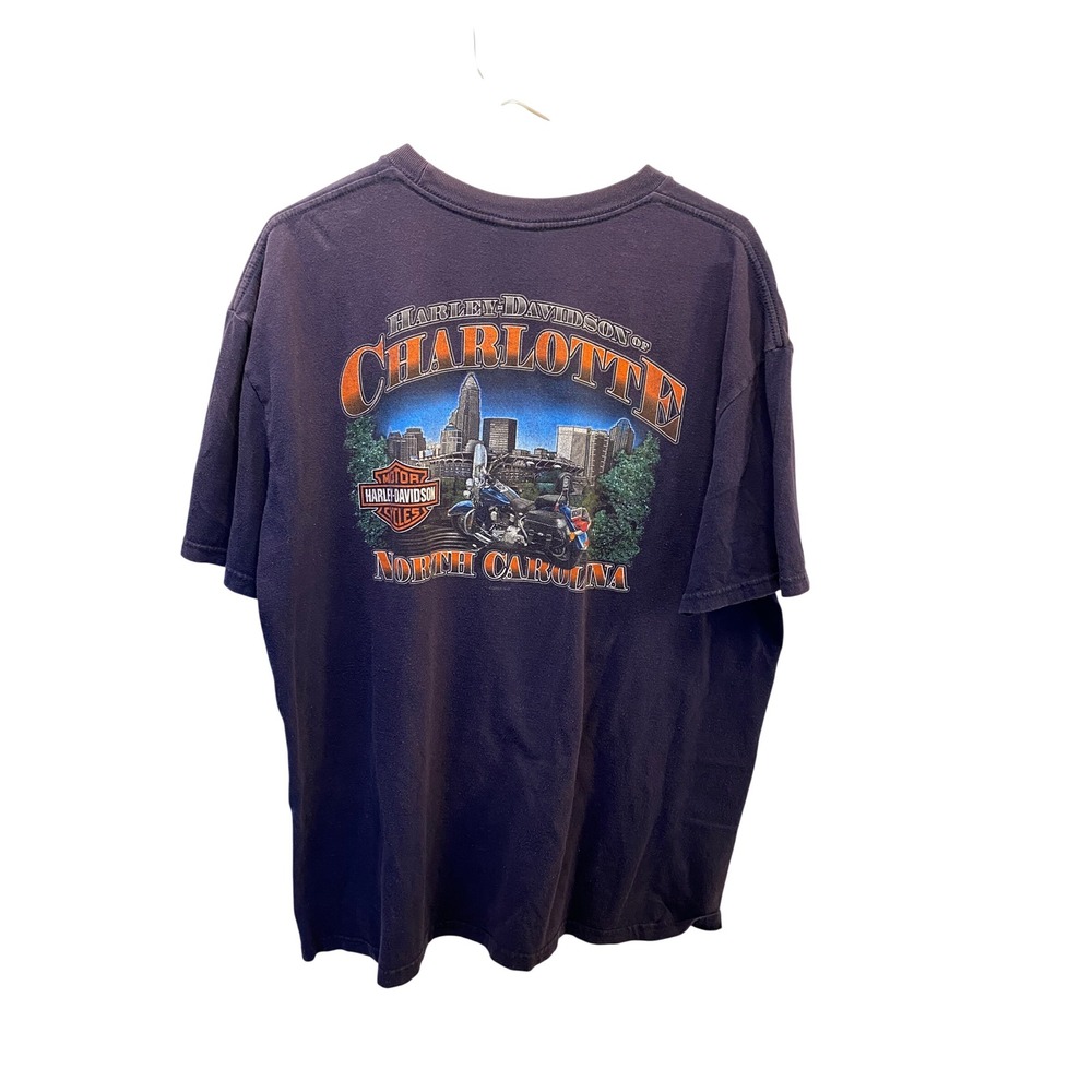 Vtg Harley Davidson Charlotte‎ North Carolina Graphic T Shirt Men's Large Navy